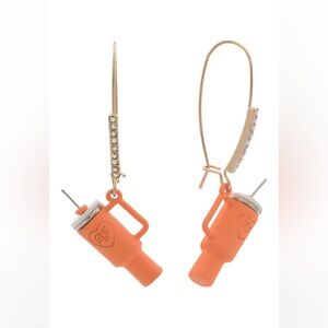 NWT-🧡Betsy Johnson Novelty Drink Earrings Orange “Stanley” cup